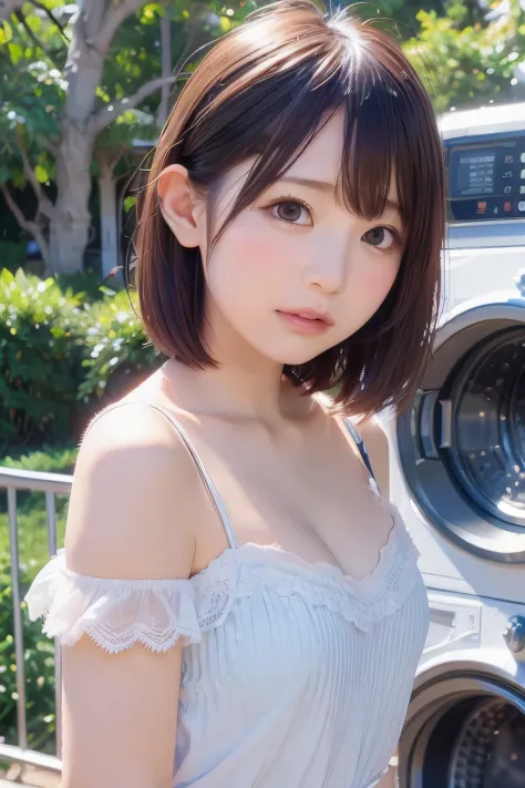 8k, raw photo, best quality, hires, realistic, photorealistic, extremely detailed 8k wallpaper, beautifully detailed eyes, finely detailed face,
 break 
rim lighting to cleavage, bokeh,
 break 
perfectly anatomically correct:1.2,
 break 
blue sky, coastal ...