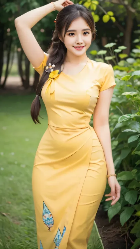 The owner of a lovely smile Burmese girl with attractive curvy full body.The face of the happy woman is extremely lovable. Friends full-length bikini, (yellow 💛 💚 green dress) reflective long dress painted with flower patterns, only dress. hi gh hips Hi...
