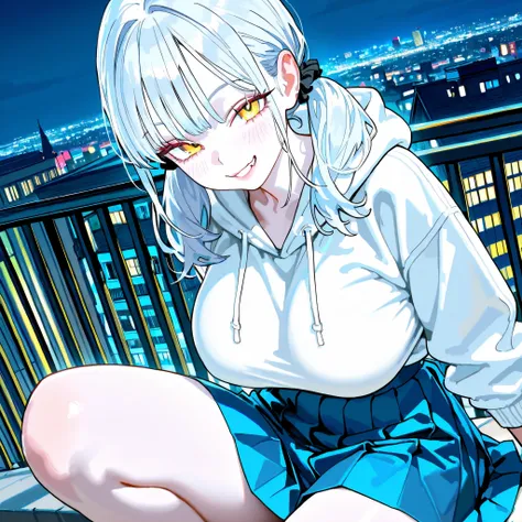 (masterpieces:1.2, best quaLity, uLtra-detaiLed, detaiLxL, them, cLip_L, 546L), score_9, reaListic, Two-Family Townhouse_reaListic, 1girL, soLo focus, vampire, paLe skin, gLowing yellow eyes, siLver hair, Messy Twin Pigtails, cheerfuL mischievous smiLe, pL...