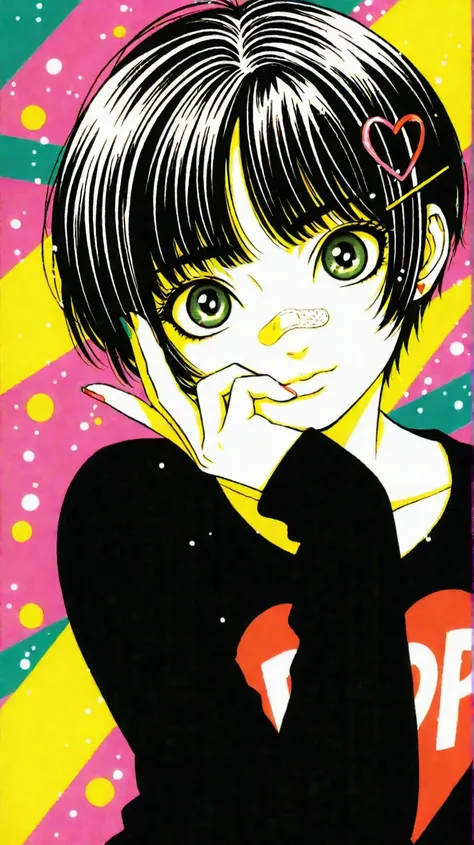 黒髪ショートのポップアート