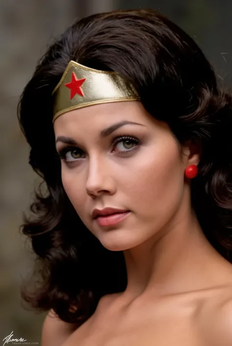 (Excellent masterpiece:1.5)0.7]，(wonder woman:1.2) ( messy brunette :1.1) ( dark eyes :1.2) (muscular:1.1) (Thick lips:0.9)