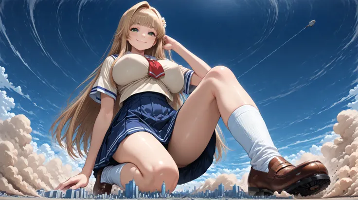 score_9_up, score_8_up, score_7_up, (Depiction of object depth peculiar to a super super close, Football Nearest Hand Nearest Yan Nearest), 1girl, solo, (Japanese high school girl, very super big boobs, semi-long hair, bangs, stupid hair, hair intake , gre...
