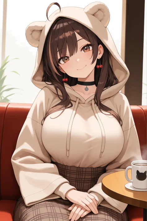 masterpiece, best quality, very aesthetic, absurdres, amazing quality, newest, very awa, highly detailed, fine detail, intricate detail, volumetric lighting, perspective, perfect lighting, 1girl, big breasts solo, brown eyes, brown hair, long hair, streake...