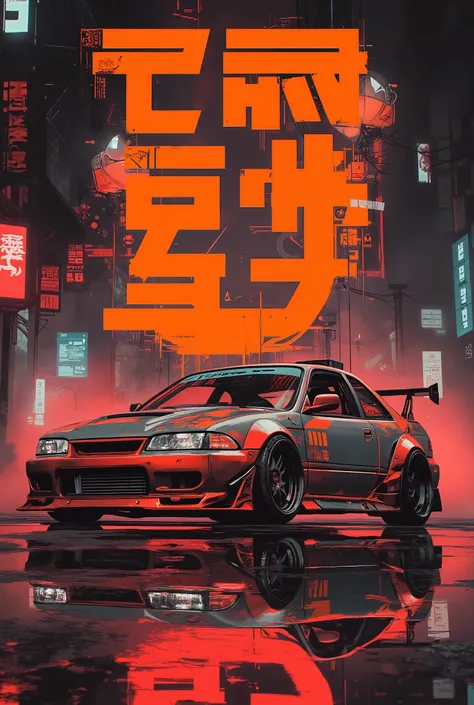 A poster in the style of a Japanese manga with bright large fonts and graphics, a futuristic, highly detailed automotive illustration in the corporate style of Stepan Maksimov, which depicts an exclusive sporty, precise and detailed tuned Honda Civic coupe...