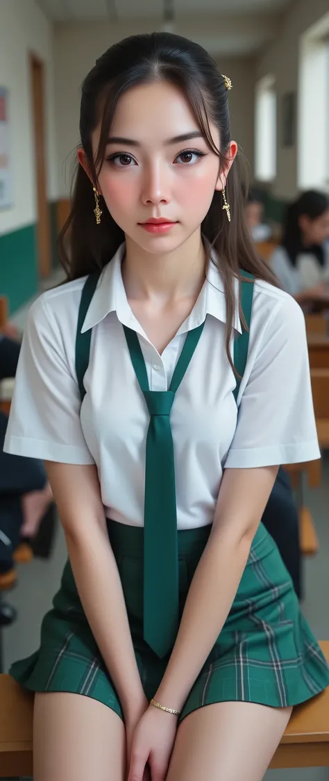 score_9, score_8_up, score_8, (((solo))),(((1 girl))), beautiful, realistic, extremely detailed skin, masterpiece, best quality, extremely detailed face, vibrant colors, depth of field, cinematic lighting,, 1girl, solo, brown eyes, brown hair, hair ornamen...