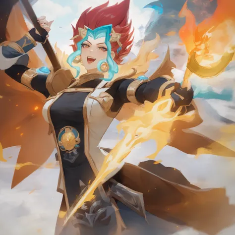 A stylized 3D-to-2D render of an anime girl Furnace Keeper in a magical forge, shoveling glowing coal into a massive supernatural furnace. She wears a soot-streaked blacksmith outfit with mystical runes glowing faintly on her gloves and apron. Her eyes bur...