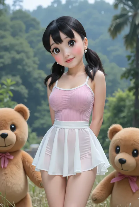 Visible female panties, front posing, ("Facial expression in Happy big Orgasm"), Both hands lying behind the back, (photorealistic:1.6) ((Indonesian hijab)), background rice paddy. daytime atmosphere, (((please don't showing any finger!!!))), (BARING DIATA...