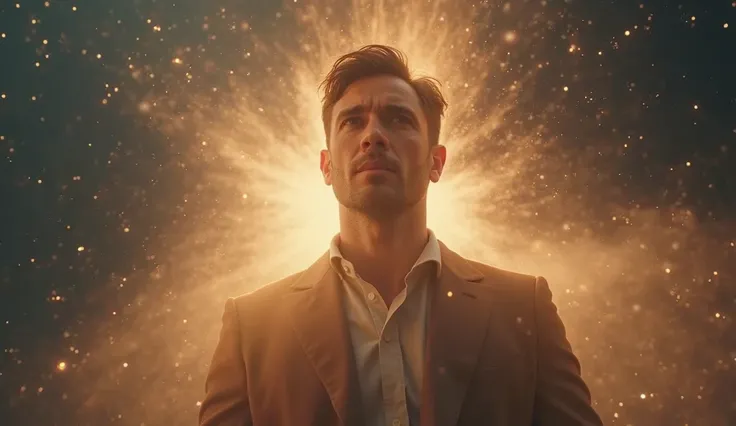 Create a powerful YouTube thumbnail showing a dynamic spiritual atmosphere. Include a glowing light or divine aura around him. Add a mysterious or supernatural background—use soft glowing light, clouds, or abstract spiritual energy. Text on thumbnail: “How...