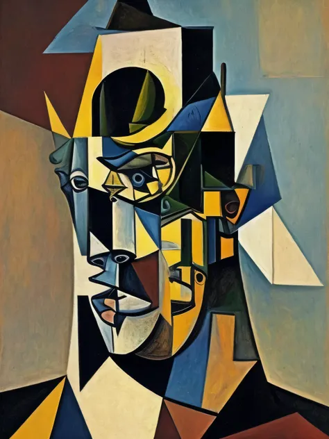 Abstract bust Skull portrait, picasso style, cubism, round, Cube, triangle, artistic composition, black and white,