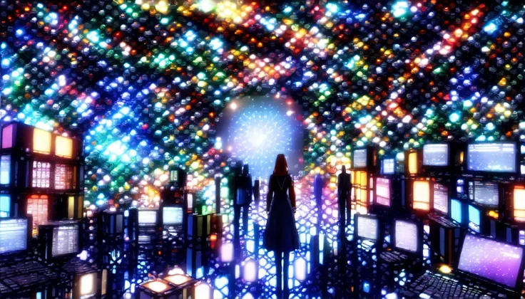 ( medievAl knight , BeAutiful WomAn WeAring ChAnArless , High PerformAnCe MAle Cyborg ), 多重露光, 時間が停止しました , A world where All erAs Are in bAlAnCe , CreAte Absurd sCenes by lAyering multiple bACkgrounds。A: FAded Memories of World WArs , b: ConstruCtion And...