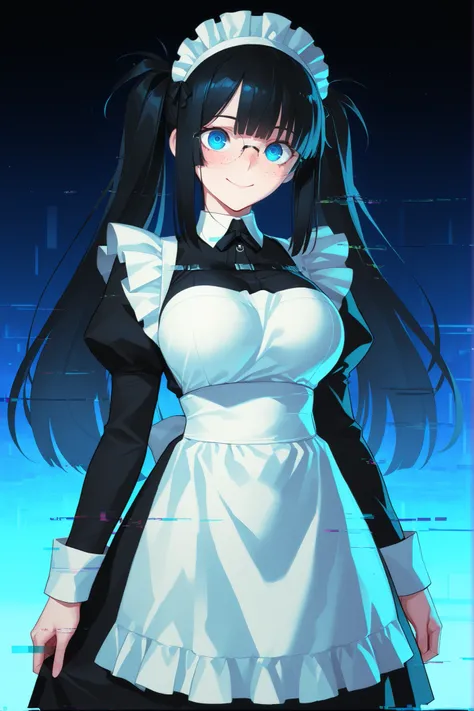 absurdres, (((Ultra HD))), (((Ultra High Quality))), ((hyper detailed)), ((Ultra High Resolution)), (Highly rendered), ((detailed eyes)), (((8K))), ((perfect face)), ((masterpiece)), cinematic, solo, 1girl, tall, thin, black hair, blue eyes, twin tails, lo...