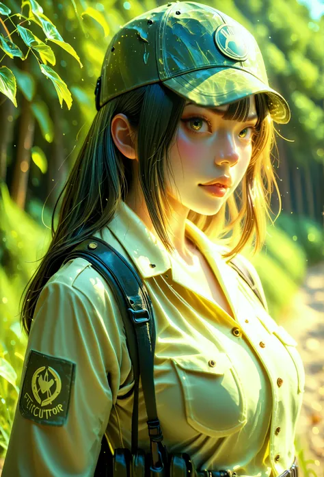 girl instructor, instructor uniform, survival instructor, realistic портрет, detailed face, expressive facial expression, Determined posture, outdoor, natural background,  wildlife , Survival , high quality, 8K, фотоrealistic, HDR, professional, bright col...