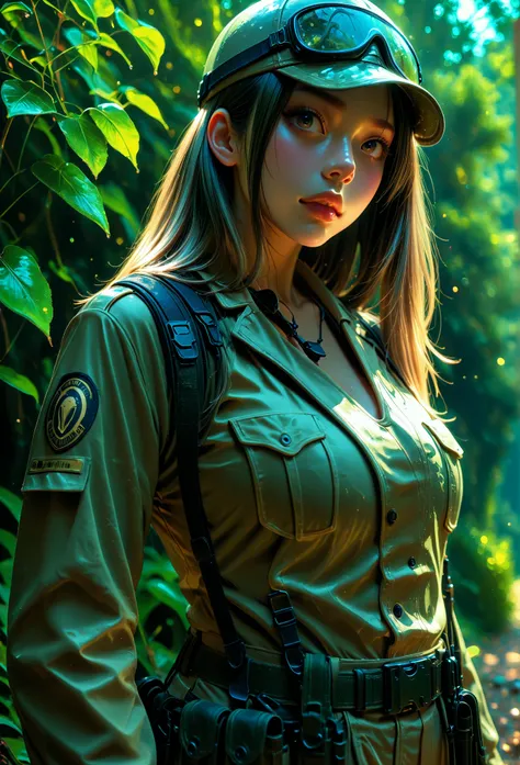 girl instructor, instructor uniform, survival instructor, realistic портрет, detailed face, expressive facial expression, Determined posture, outdoor, natural background,  wildlife , Survival , high quality, 8K, фотоrealistic, HDR, professional, bright col...