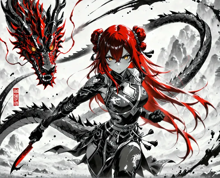 (Masterpiece), (best quality), (expressive eyes), (perfect face), (8k), (extreme detail), (illustration), (absurdres), (highres), (ultra detailed),1 girl , golden eyes , very long hair , long sidelocks, red hair , petite , very cute , beautiful ,Straight h...