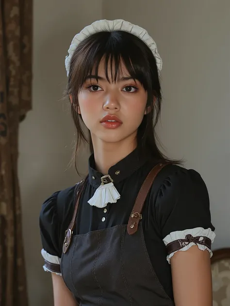 ((Highest quality、masterpiece、High sensitivity、High Definition、detailed image、Delicate rendering of facial features、Ｆappreciate ：6.0),((slim woman、in glasses)),(maid costume、 apron、high socks with ribbons),advanced digital art、standing on all fours、