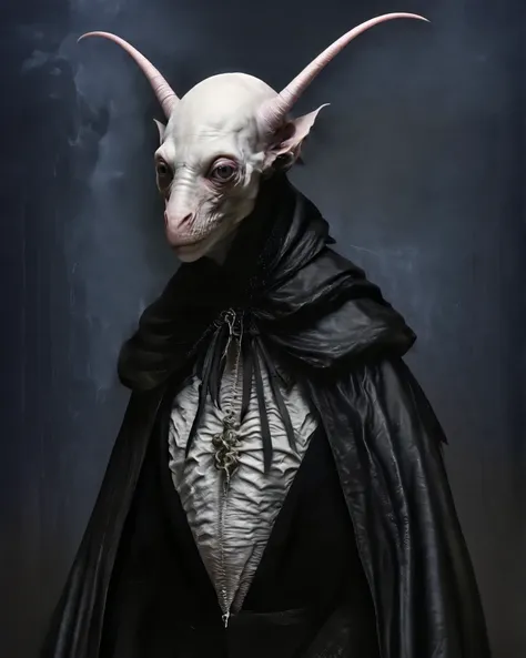 Hyperrealistic Nosferatu inspired, photography, trendy close up, Making an impossible move, perspective, dark background, strange, dead animals in a Gothic castle, leather, extreme and sinister fetish, straps and zippers, fetishist, sadomasochism, Extremel...