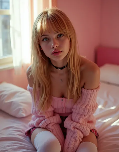 1 teen girl, 16 ears-old girl ,beautiful face,французская девушка- 15 лет, gorgeous, beautiful, beautiful, beautiful face, pale skin, parts, blonde hair, Blue eyes, full and shiny lips, big lips, thick lips, half-open lips , light pink lip gloss , mask, sk...