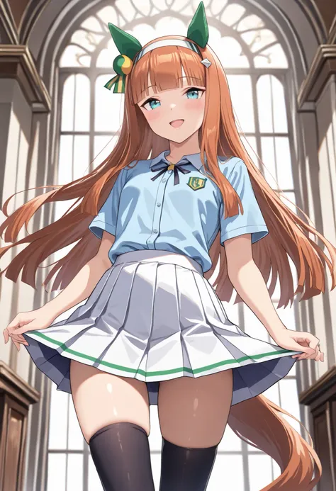 (masterpiece, best quality, perfect face:1.4), wide angle, silence suzuka \(umamusume\), horse ears, ear cover, white headband, small breasts, horse tail, tail on the lower back, proportional body, proportional,1 girl, beautiful hair, beautiful face, beaut...