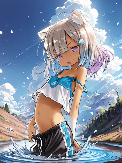 ((by Tsukushi Akihito, Tsukushi Akihito style)), ((Masterpiece)), ((best quality, amazing quality, from side)) ((very aesthetic, absurdres, newest, detailed background)), (drop shadow), ((1girl)), Cute young Girl, (Healthy Gaunt body, Textured skin, small ...