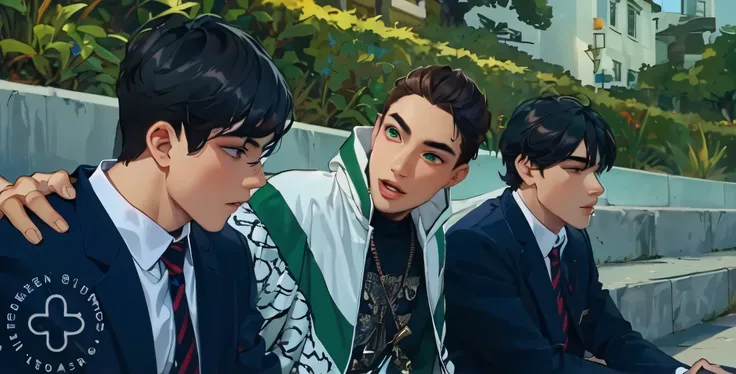 three young men of s of age brown hair green eyes