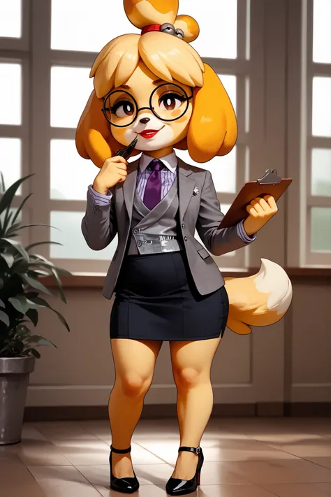 score_9, score_8_up, score_7_up, score_6_up, source_anime, three-piece suit, 1girl, thin-frame round glasses, formal, jewelry, suit, purple necktie, earrings, jacket, (((grey waistcoat))), shirt, window, (((grey jacket))), striped shirt with white collar, ...
