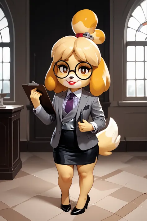 score_9, score_8_up, score_7_up, score_6_up, source_anime, three-piece suit, 1girl, thin-frame round glasses, formal, jewelry, suit, purple necktie, earrings, jacket, (((grey waistcoat))), shirt, window, (((grey jacket))), striped shirt with white collar, ...