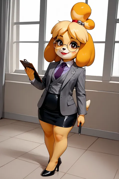score_9, score_8_up, score_7_up, score_6_up, source_anime, three-piece suit, 1girl, thin-frame round glasses, formal, jewelry, suit, purple necktie, earrings, jacket, (((grey waistcoat))), shirt, window, (((grey jacket))), striped shirt with white collar, ...