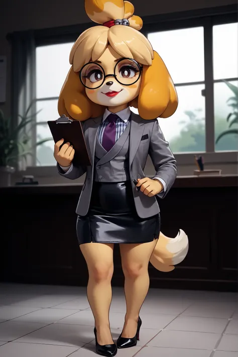 score_9, score_8_up, score_7_up, score_6_up, source_anime, three-piece suit, 1girl, thin-frame round glasses, formal, jewelry, suit, purple necktie, earrings, jacket, (((grey waistcoat))), shirt, window, (((grey jacket))), striped shirt with white collar, ...
