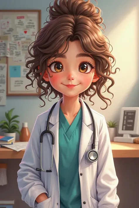 A ear-old girl, extroverted a little messy, with curly hair brown eyes, 1.60 cm and 70 kg, I dream of being a doctor with a lot of dreams 