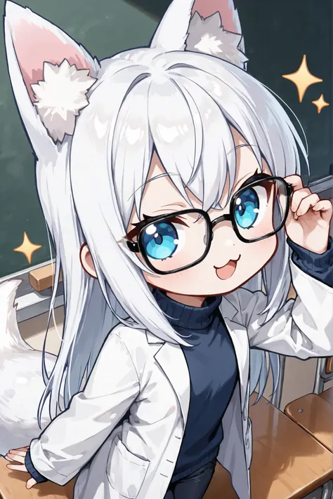 ((Masterpiece)),((best quality)),((incredibly absurdres)),((8K)),(anime style),(chibi character:1.2),super deformed,small body and big head,(2-head tall),cartoonish proportions,
1 (chibi girl) ,(anime chibi),solo,white hair,long hair,straight hair,blue ey...