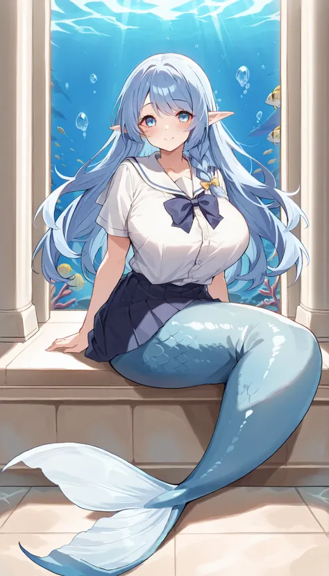 (Fraction_9:0.9),Fraction_8_Up,Fraction_7_Up,grade_of,实际of,(zPDXL3), (   Masterpiece),  (   best quality ),(完整of五根手指),   a girl  ,Water Enchantress of the temple,blue hair, long hair,blue eyes,is wearing a school uniform,jk uniform,Japanese school uniform ...