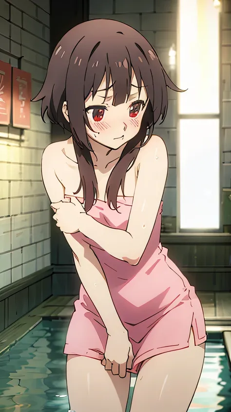 megumin, skinny, sexy, blushing, bath, wet, towel