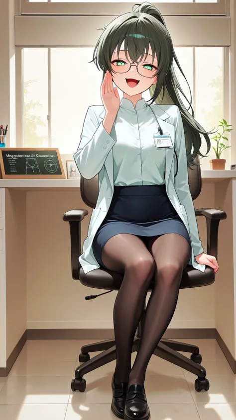 Glasses, Megane, Girl,, Fraction_9, Fraction_8_consolation, Fraction_7_consolation, Gesture like whispering, female scientist, (perfect anatomy, completely unzipping clothes), (window_Basic ,19 years old, soft eyes,  crazy smile , opened her mouth slightly...