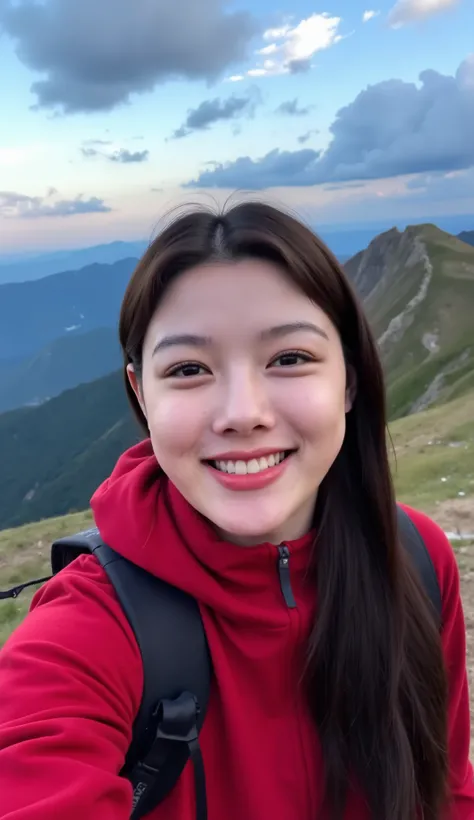   Melissa Benoist  (( full body selfie , happy )), mahakarya, top quality, ultra-detail, Solo, outdoor, (night), mountains, Alam, ( Bintang , bulan)  eyeliner , happy , ransel,   sleeping bag  ,  camping stove , botol air,  mountain shoes ,   gloves  , swe...