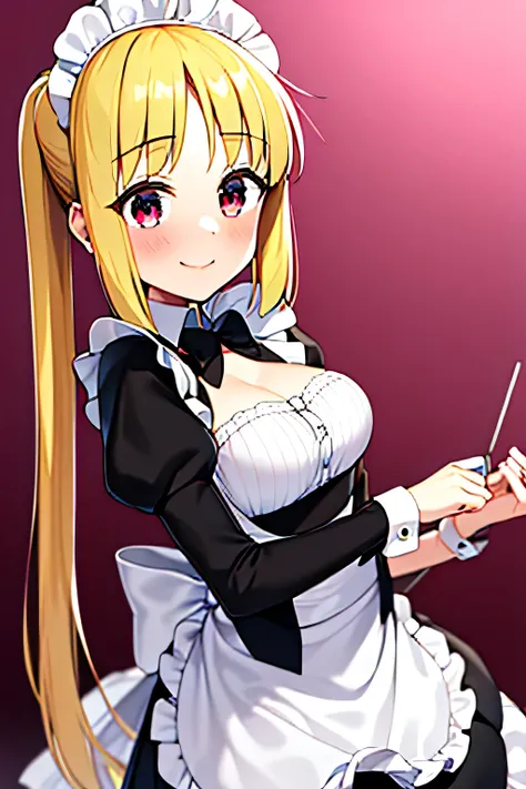 1girl, nijika ijichi, maid outfit, blonde hair, twintails, smiling, from bocchi the rock