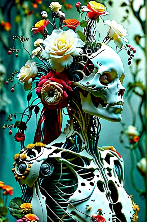 Ultra-realistic, photo-realistic, cinematic photography, realistic, hyperrealistic.   A striking figure with an intricately elongated and skeletal body that creates a dramatic and surreal impression. The skin is pale, almost ghostly, stretching over the si...