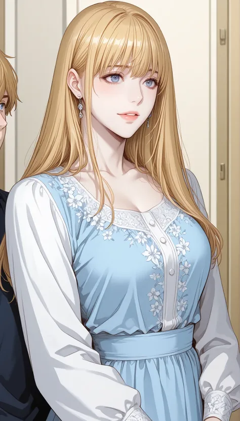 There I saw her... a blonde mother with fair white pale skin and big blue eyes... She was unbielvably gorgeous. The kind of woman men would, or rather should, go to war for. She's always in her cute long modest floral clothes... makes her look the epitome ...