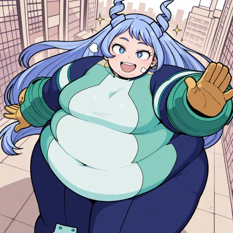high resolution picture, masterpiece, best quality, amazing quality, official art,  hado_nejire from My Hero Academia , 1girl,nejire hadou, blue eyes, blue hair, long hair, medium breasts    (flat colors, pastel colors)        , five fingers, fighting stan...
