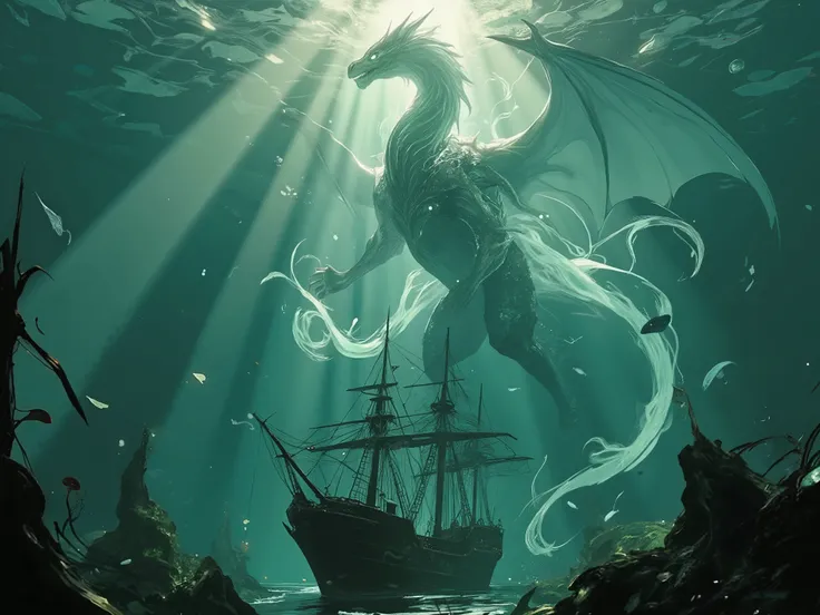 A dragon ghost guarding a sunken ship