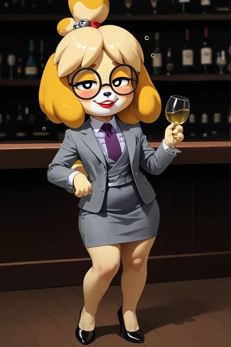 score_9, score_8_up, score_7_up, score_6_up, source_anime, three-piece suit, 1girl, thin-frame round glasses, formal, jewelry, suit, purple necktie, earrings, jacket, (((grey waistcoat))), shirt, (((grey jacket))), striped shirt with white collar, (black l...