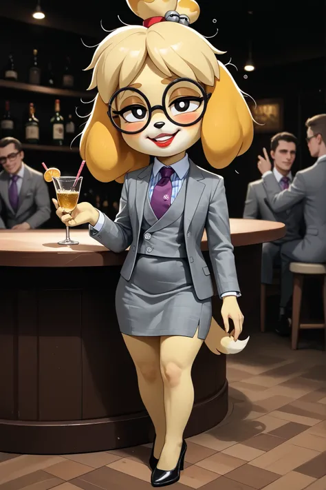 score_9, score_8_up, score_7_up, score_6_up, source_anime, three-piece suit, 1girl, thin-frame round glasses, formal, jewelry, suit, purple necktie, earrings, jacket, (((grey waistcoat))), shirt, (((grey jacket))), striped shirt with white collar, (black l...