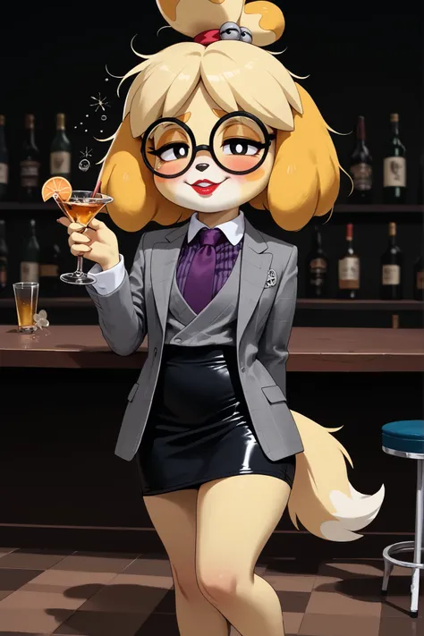 score_9, score_8_up, score_7_up, score_6_up, source_anime, three-piece suit, 1girl, thin-frame round glasses, formal, jewelry, suit, purple necktie, earrings, jacket, (((grey waistcoat))), shirt, (((grey jacket))), striped shirt with white collar, (black l...