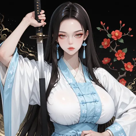 masterpiece, best quality, amazing quality, hyper-detailed, newest, very aesthetic, koreanai, RP-Illu, best_quality, finely_detailed_eyes_and_detailed_face, (1 girl, bishoujo), solo,  long_hair,  straight_hair,  (slicked_side:1.4), ruanyi0759,blue dress,ha...