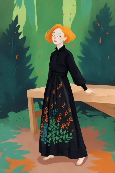 1girl, 2d art, flat colors, full body portrait, black clothes, dynamic poses, gouache texture, full body portrait, gouache painting, vibrant colors, chiseled features, thick gouache render, novuschroma57 style cartoon, in gougoupaintleaves, FRESHIDEAS Illu...