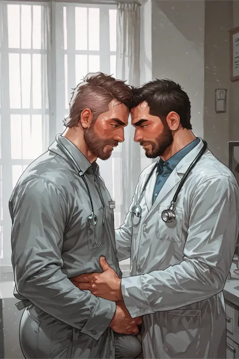 Masterpiece, best quality, male, huge ass, huge beefy muscular, gay men, handsome face, thick body, huge chest, big chest, shiny, daddy, mature , cartoon anime, mature man, bara, perfect body, perfect anatomy, , perfect cock, , masculine, bearded, hairy, d...