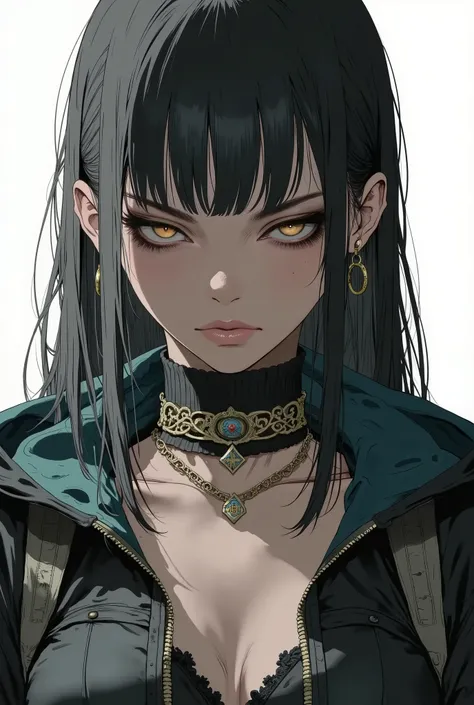 masterpiece, latest, very aesthetic, [[front face portrait]] A very beautiful 25 year old girl, mixed race oriental, oriental features, hair with straight cyberpunk style bangs, she is wearing a cape with leather clothes underneath, "Assassins Creed" style...