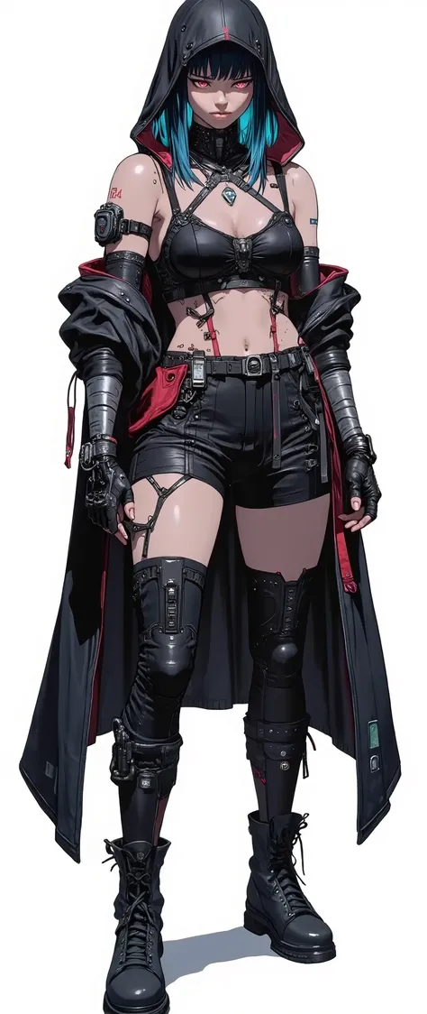 masterpiece, latest, very aesthetic, A very beautiful 28 year old adult woman, sexy body, mixed race oriental, oriental features, straight hair with two side bangs to the face, cyberpunk style, blue hair and medium length, she is wearing a cyberpunk style ...