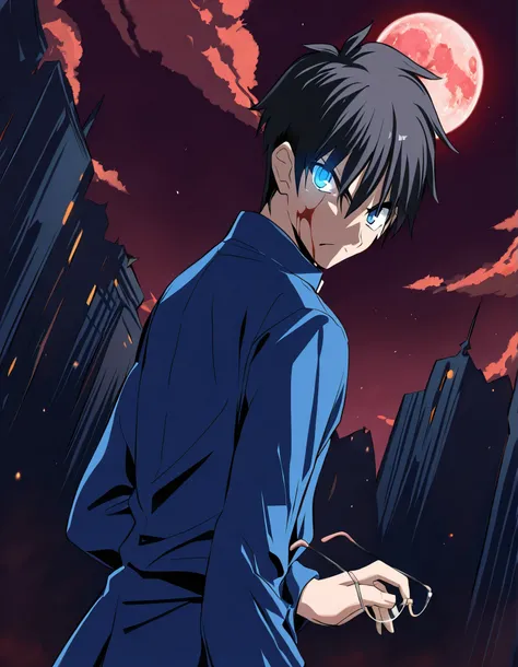 score_9, score_8_up, score_7_up, Anime style, ultra-detailed, extremely detailed,Masterpiece,(Best Quality),(Super Detail),(Very Delicate and Beautiful),solemn atmosphere, tre anatomically correct, perfect body, perfect face, tohno shiki,1boy,solo,black ha...