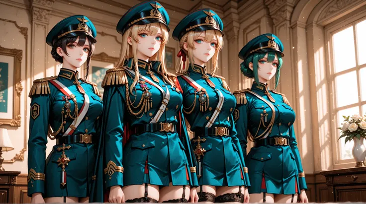 womanhood, Military uniform, Epaulettes, Medals, garter stockings
