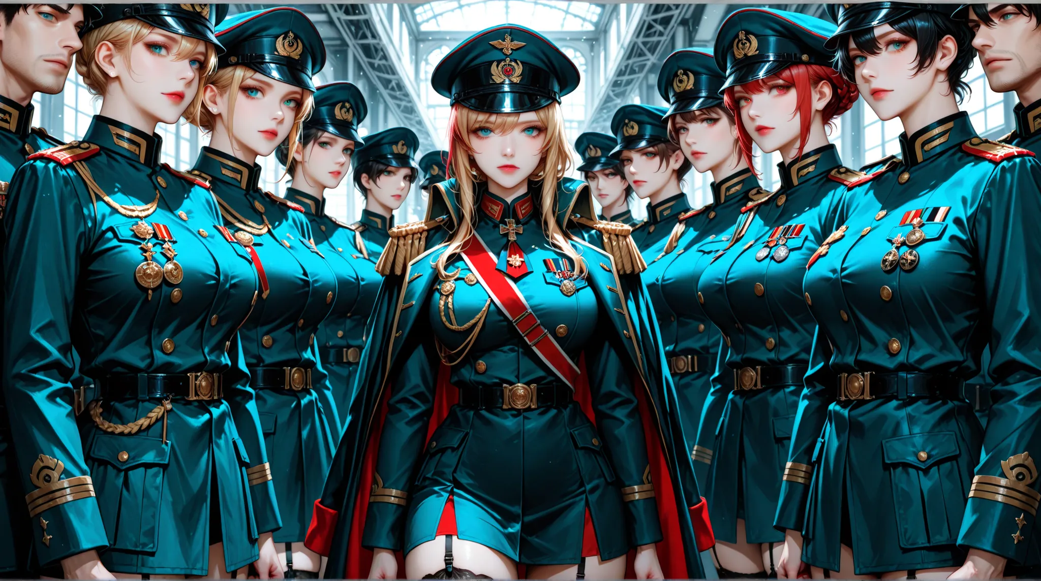 womanhood, Military uniform, Epaulettes, Medals, garter stockings